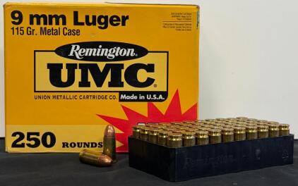 Remington UMC 9mm Luger 115gr FMJ Brass Ammo, 124 Rounds, Mega Pack Box (Partial Box)