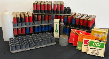 12-Gauge Shotshell Reloading Lot &ndash; 180 Hulls, Primers, Wads, Osborne Punch & Trays