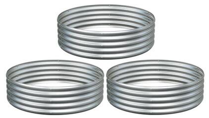 3-Pack 4FT Round Galvanized Metal Raised Planter Boxes, Corrugated Steel, Garden Bed Set