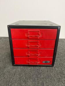 Herter's 4-Drawer Metal Organizer, Adjustable Dividers, Red/Black, Vintage Hardware Storage Cabinet