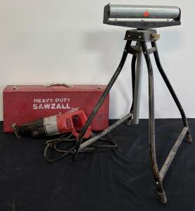 Milwaukee Heavy-Duty Electric Sawzall Reciprocating Saw With Metal Case & Adjustable Tripod Roller Stand