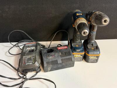 Ryobi 18V Cordless Drill/Driver Set With Two Battery Packs And Dual Chargers, Model Unknown