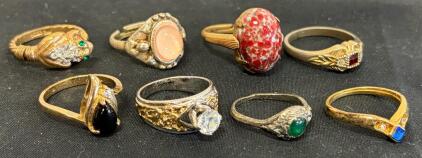Vintage Ring Collection &ndash; Mixed Gemstone Glass Cabochons & Animal Motif &ndash; 8 Rings