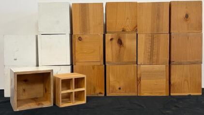 Set of 15 Solid Wood Modular Storage Cubes&mdash;7&rdquo;x7&rdquo;x7&rdquo; Stackable, White & Natural Finish