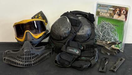 JT Paintball Mask, Oxygen Knee & Wrist Pads, Zamzows 15ft Dog Chain, Skate Hardware Lot