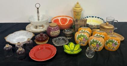 Large Vintage Pottery & Glassware&mdash;Hand-Painted Fruit Vases, Novelty Urn