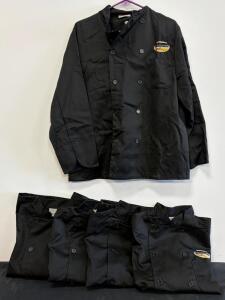 KNG International Black Long Sleeve Chef Jackets, Medium, Set of 5