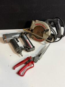 Porter Cable Saw Boss Circular Saw, Paslode 18Ga Pneumatic Brad Nailer, Wiss Aviation Snips