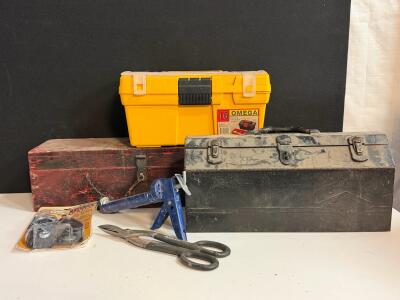 Omega 16" Toolbox, Vintage Red Wooden Box, Large Metal Toolbox, Hand Tools & Casters