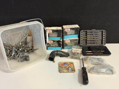 Grip Fast Nails, Screws, Drill Bit Set, 2 Garage Door Spring Kits, Hardware Tools