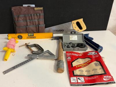 Workshop Hand Tools &ndash; Husky Saw, GatorGrit Sanding Sheets, Hammer, 13Pc Hole Saw, Level, And More