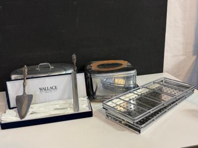 Wallace Silversmiths Cake Server & Knife Set, Vintage Aluminum Roaster, Food Carrier & Trays
