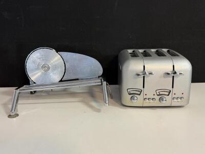 DeLonghi 4-Slot Toaster, Chrome, Dual Controls & Manual Berkel-Style Food Slicer