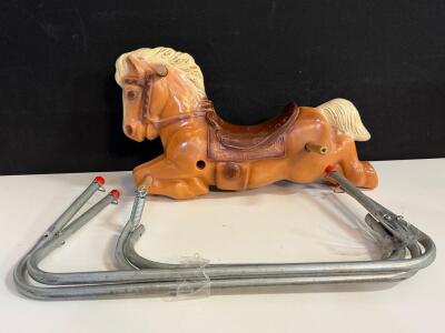 Vintage Plastic Spring Rocking Horse, 40"x22"x30", 4-Spring, Brown, Needs Assembly