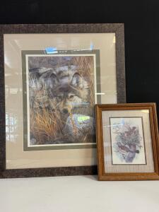 Framed Wildlife Art Prints: Wolf And Birds In Nest, Professionally Matted
