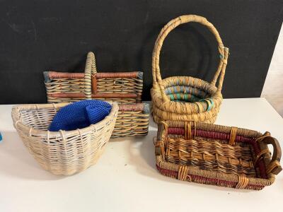 4 Vintage Handwoven Wicker/Rattan Baskets - Various Styles