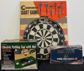 Marksman Dart Board & World Of Golf Electric Putting Cup With Golf Balls