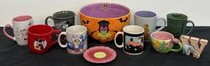 Disney Collectible Set: 8 Mugs, Bowl, Dish & Decor Featuring Classic Characters