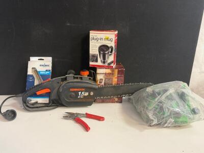 Remington 14" Electric Chainsaw, Auto Heat Plug-In Mug, Dual Power Cascading Water Fountain, And More