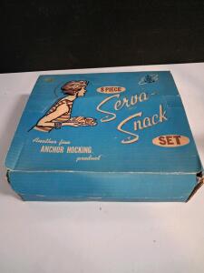 Anchor Hocking Serva-Snack 8 Piece Clear Glass Snack Set 600/76 Grape Pattern With Box