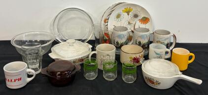Vintage Corning Ware Pyrex Casseroles Plates Mugs Glasses Floral Country Festival