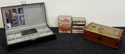Vintage Audio Cassette Collection: 12 Classic Rock & Pop Albums With Decorative Jewelry Boxes