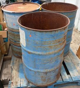 (3) Rusted Blue 55-Gallon Steel Open-Head Drums, No Liner, Bulk Storage Barrel