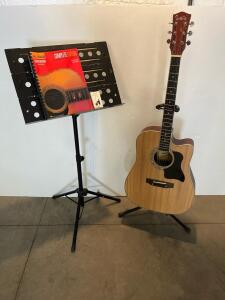 Glarry GT604 Dreadnought Cutaway Acoustic Guitar With Stand, Music Stand, Method Book, Pickup
