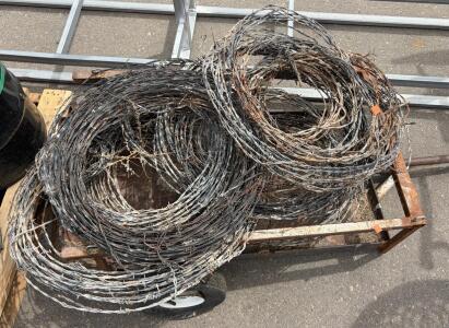 4 Rolls Standard 12.5 Gauge Galvanized Barbed Wire & Metal Wagon