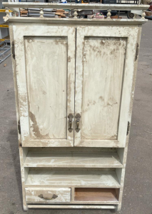 Vintage Wooden Storage Cabinet, 2 Doors, Drawer, Shelves, Antique Style, Ornate Hardware