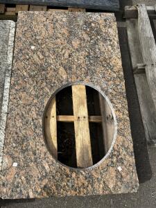 Polished Granite Vanity/Countertop Slab with 17" Sink Cut-Out, Brown Pattern, 54"x30"x1.25", inspect in person