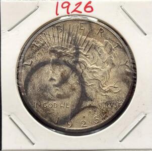 1926 Peace Dollar, Philadelphia Mint, 90% Silver, Anthony de Francisci Design