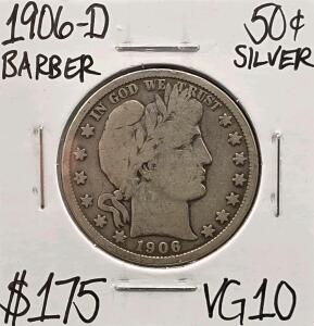 1906-D VG10 Barber Silver Half Dollar