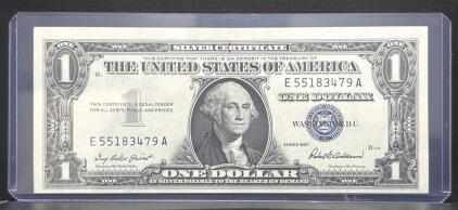 1957 $1 Silver Certificate&mdash;Blue Seal, Serial E55183479A, Anderson/Priest Signatures, H216 Plate