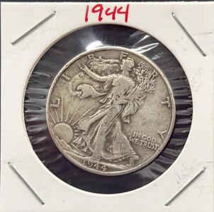 1944 Walking Liberty Half Dollar 90% Silver | US Coin, Circulated, Adolph Weinman, 30.6mm