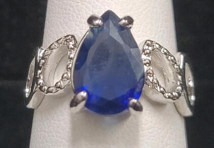 Natural Purple Amethyst Faceted Pear Cut Ring, Size 7