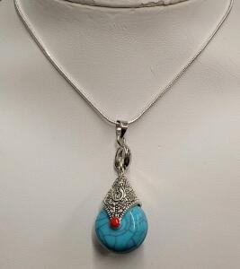 (1) Turquoise Ball Necklace on .925 Chain
