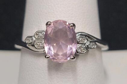 Pink Kunzite Faceted Oval Cut Ring, Size 10