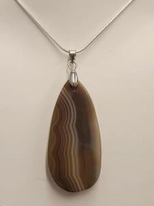 44.25ct Natural Brown Striped Agate Gemstone 24" Necklace