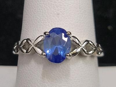 Blue Sapphire Oval Cut Faceted Ring, Size 9