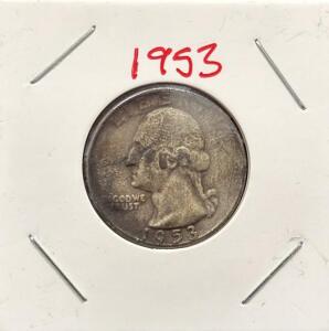 1953-D Washington Quarter, 90% Silver, Denver Mint, Circulated, John Flanagan Design