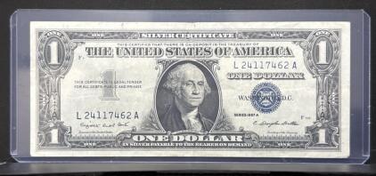1957A $1 Silver Certificate Blue Seal, Serial L24117462A, Dillon-Granahan Signatures, VF-XF