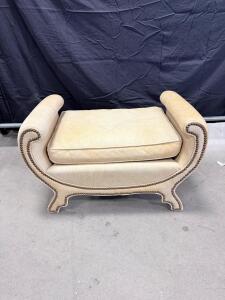Traditional Upholstered Ottoman with Rolled Arms and Nailhead Trim