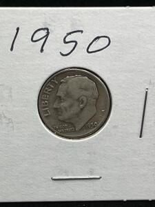 1950-D Roosevelt Dime 90% Silver, Circulated, Denver Mint