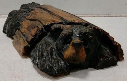 Hand-Carved Wooden Bear Sculpture, Rustic Log, Freestanding Cabin Decor