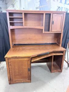 Corner Office Desk with Hutch, Medium Oak Finish, 60" W x 36" D x 66" H