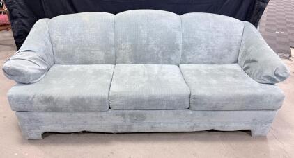 Light Gray Upholstered 3-Seater Sofa, Rolled Arms, Skirted Base, 85"x35"x35", Foam Cushion
