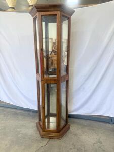 Hexagonal Glass Curio Cabinet with Interior Lighting and Glass Shelves 72 in (6 ft) tall x 24 in wide x 24 in deep