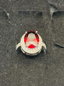 Size 8 Faceted Oval Cut Red Ruby .925 Ring