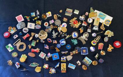 Mixed Collection of Vintage and Modern Enamel & Metal Lapel Pins (Approx. 90&ndash;100 Pins)